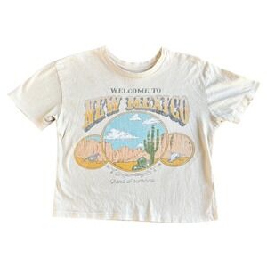 Pretty Rebellious New Mexico Graphic Crop T-Shirt Cream Womens XS Cotton